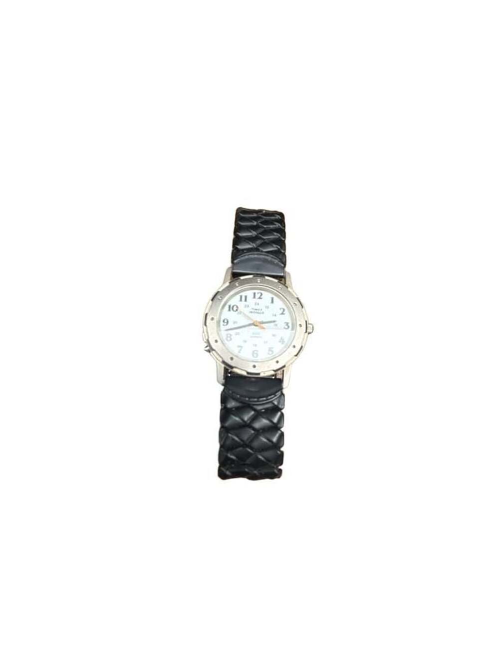 Timex Indiglo Quartz Watch Black Leather Band White Dial